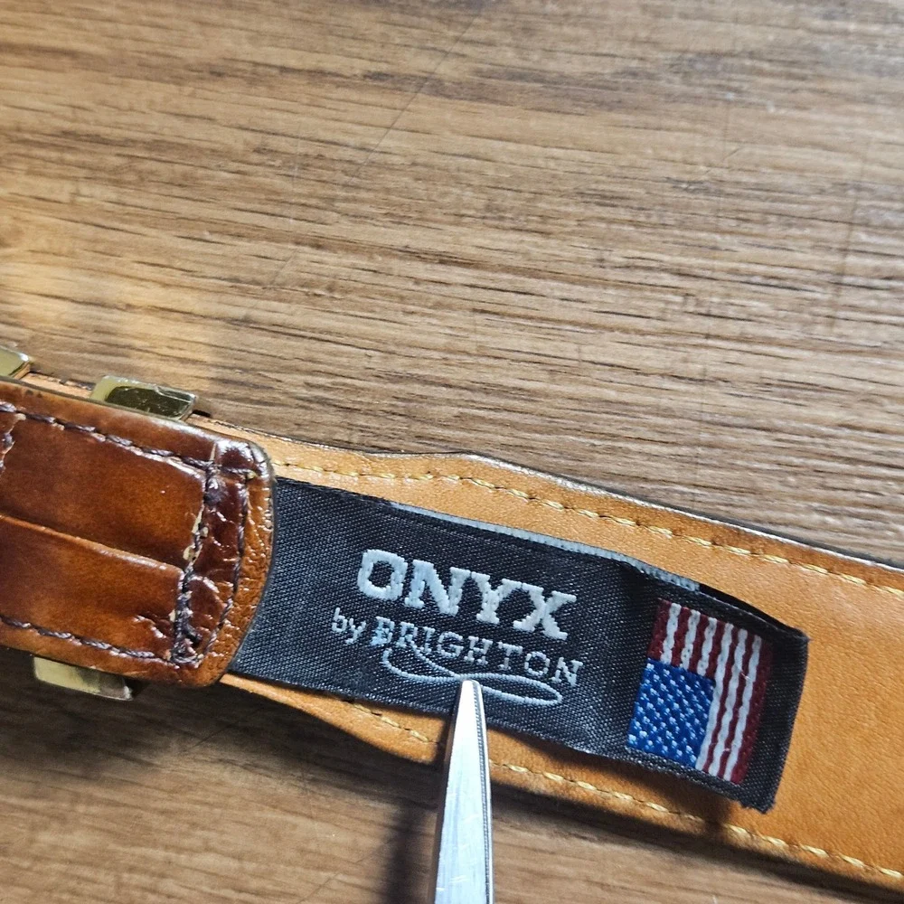 Onyx by Brighton Mens Brown Croc Embossed Italian Calfskin Leather Belt 40 19407